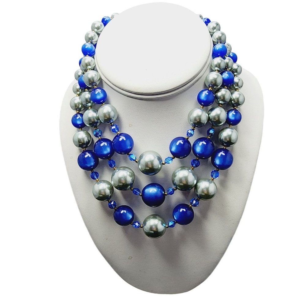 Vintage Crystal And Rhinestone 3 Strand Bib Necklace (A1877)